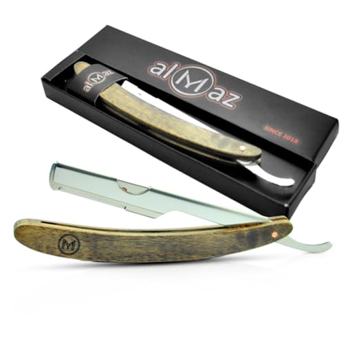 Generic Straight Edge Razor for Men, Stainless Steel Blade Arm Barber Razor with Walnut Wood Handle, Shaving Razor for Close Shaving, Manual Men's Beard Cut Throat Shavette Almaz Razor, brown