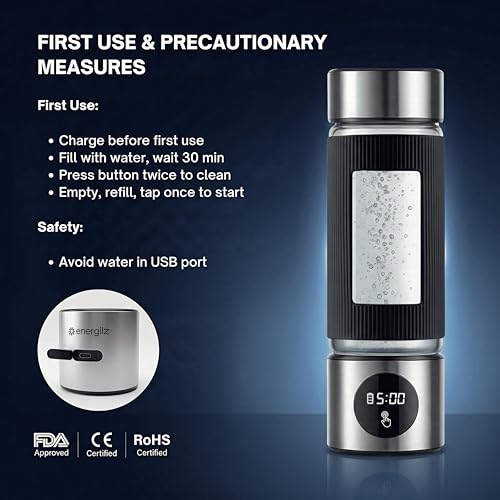 Hydrogen Water Bottle 16.2oz with 6000 PPB Hydrogen Generator - Silver