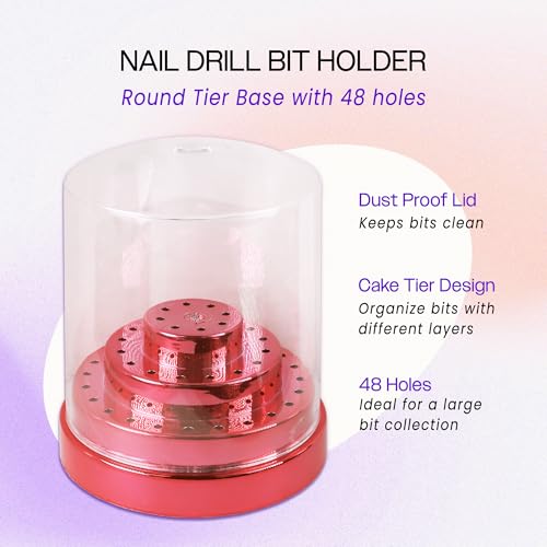 PANA Round Cake Tier Nail Drill Bit Holder Display Organizer Case - Dustproof Carbide Bit Storage Container Box For Manicure Tools Nail Salon - 48 Holes Rose Gold (Drill Bits Not Included)