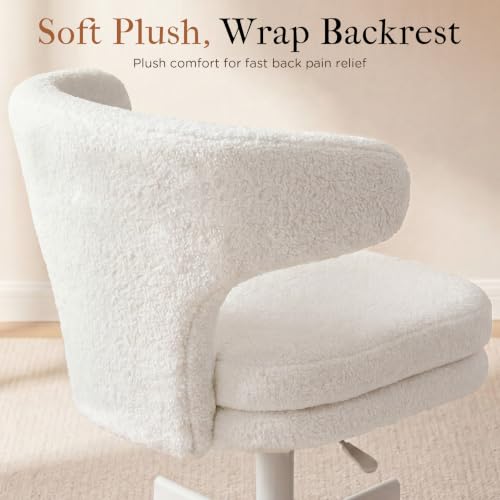Snow White Teddy Fabric Office & Vanity Chair - Ergonomic Tall Desk Seat