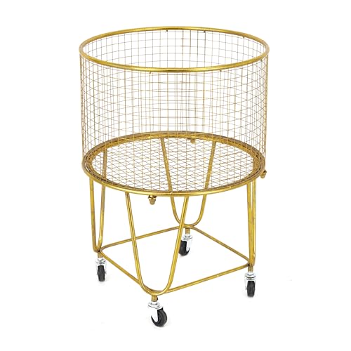 Gold Metal Storage Cart with Wheels - 18 x 18 x 25 Inches, Satin Finish