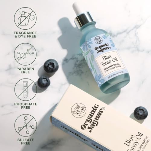 Organic Jaguar Blue Tansy Super Skin Face Serum, Night Moisturizer, Facial Oil with Jojoba Oil and Hydrating Ingredients to Support Healthy Aging and Help Reduce Wrinkles, All Skin Types, 2 fl oz