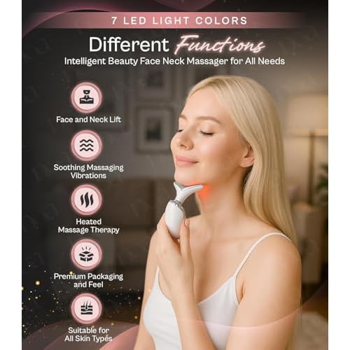 LuxeSkin 7 Color LED Red Light Therapy Facial Massager for Face and Neck, Electric Facial Tool for Skin Care with Vibration, Warm Mode & Travel Bag
