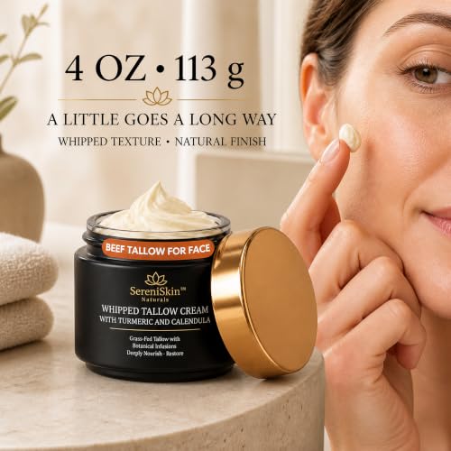 SereniSkin Organic Beef Tallow Face Cream - Whipped Moisturizer for Sensitive Skin, 4 oz