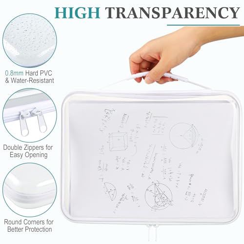 Clear Zipper Storage Cases Set of 4 - 12.6 x 9 x 2 Inches with Handles, White