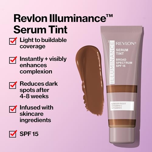 Revlon Illuminance Tinted Serum, Triple Hyaluronic Acid, Evens Out Skin Tone Over Time and Hydrates All Day, SPF 15, 213 Light Natural, 0.94 fl oz.