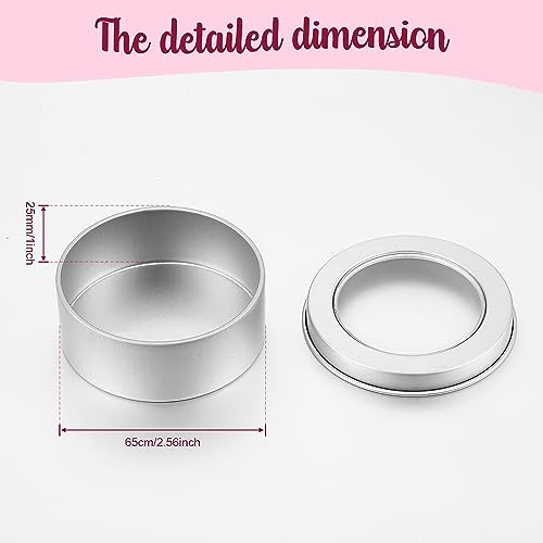 TecUnite 100 Pack 2 Ounce Metal Tin Cans Round Empty Container Salve Tins with Clear Lid for Kitchen, Office, Candles, Candies