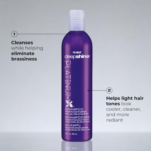 RUSK Deepshine PlatinumX Purple Shampoo 33.8 Oz with Citrus & Honey - Brightening for Blonde & Gray Hair