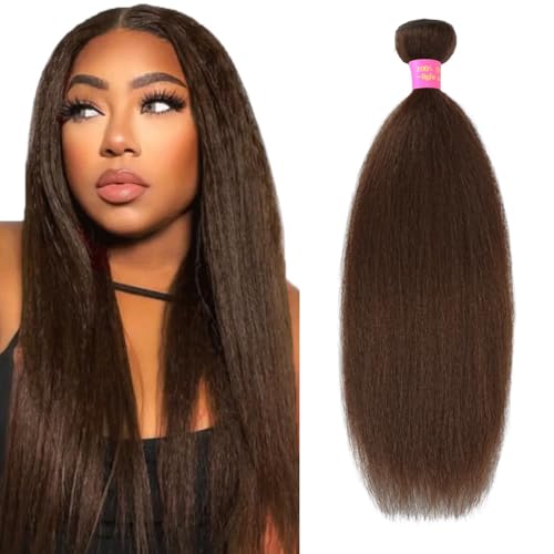 Fopeela 20 Inch #4 Kinky Straight Human Hair Bundles, 12A Brazilian Virgin Remy, Chocolate Brown