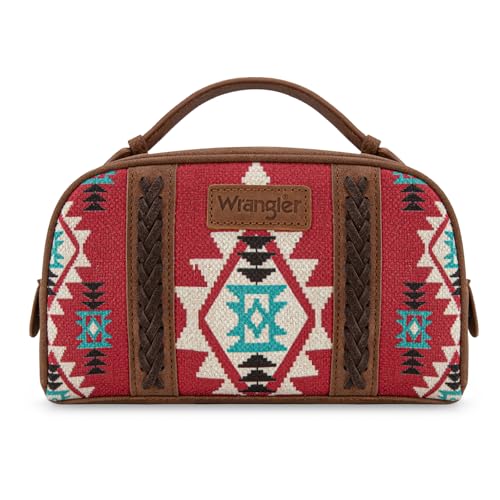 Wrangler Makeup Bag Western Travel Cosmetic Bag for Women D-Red