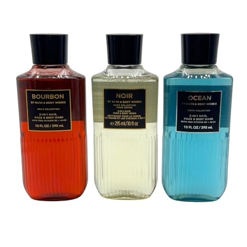 Men's 3-in-1 Hair, Face & Body Wash Gift Set - Bourbon, Noir & Ocean, 3 x 10 fl oz