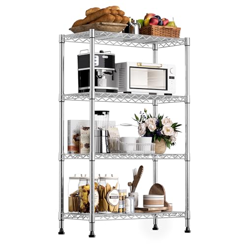 4-Tier Storage Shelving Unit - 1000 lbs Capacity Steel Wire Rack for Home, Kitchen, Office - Chrome, 13.7"D x 23.6"W x 53.4"H