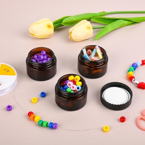 Amber Glass Jars with Black Airtight Lids - 1oz Travel Cosmetic Containers - NOOEEISS