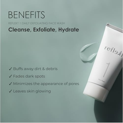 REFLEKT 1 ? Daily Exfoliating Face Wash ? Jojoba Esters, Hyaluronic Acid, Vitamin B5, Collagen, Cleanses, Hydrates, and Plumps Skin. Clean, Vegan, Cruelty-Free, Paraben- and Sulfate-Free Formula