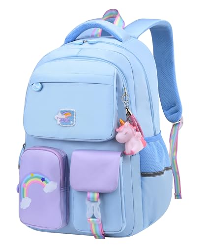 Unicorn Backpack for Kids - Cute Lightweight Laptop Bag, Blue Small
