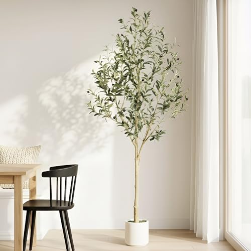 6ft Faux Olive Tree with Sturdy White Planter - Realistic Artificial Indoor Plant