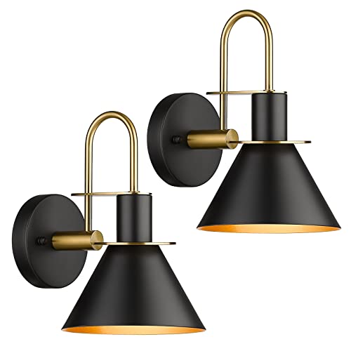 HWH Investment Black & Gold Modern Wall Sconce Set of 2 for Bathroom & Bedroom