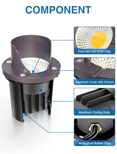 SUNVIE 6-Pack 12W 3000K LED Low Voltage Well Lights Shield Top