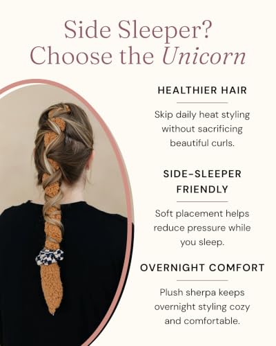 BlairCo Sky Blue Unicorn French Braid Heatless Hair Curler for Side Sleepers