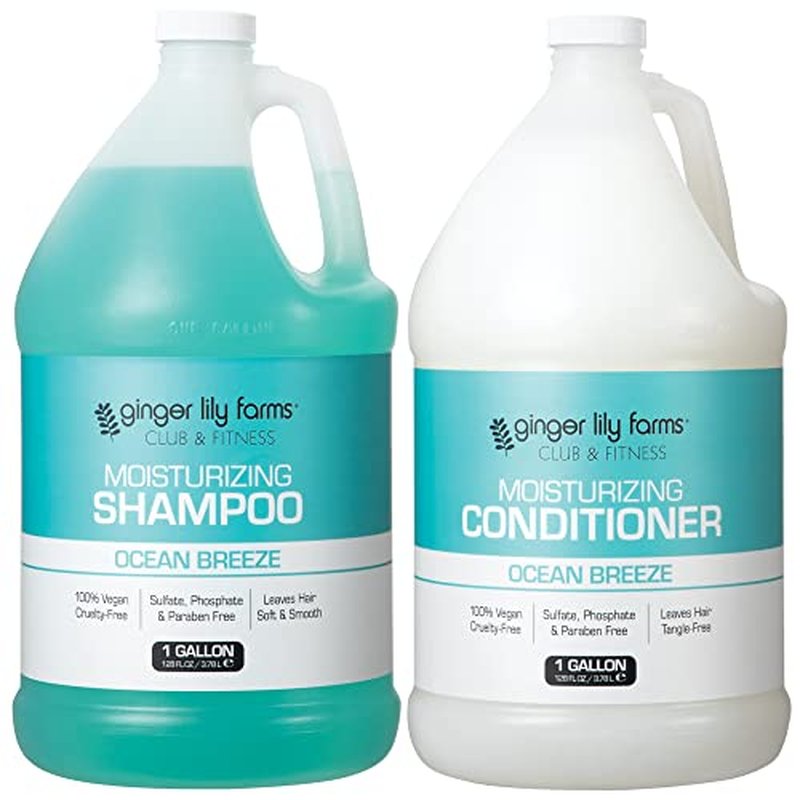 Ginger Lily Farms Club & Fitness Moisturizing Shampoo and Conditioner Bundle, Ocean Breeze, 1 Gallon Each