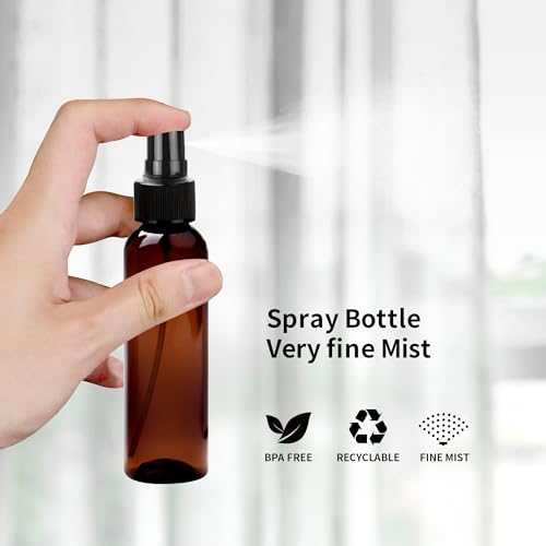 4 oz Amber Plastic Spray Bottles Pack of 36 with Funnels & Labels - Travel & Essential Oils