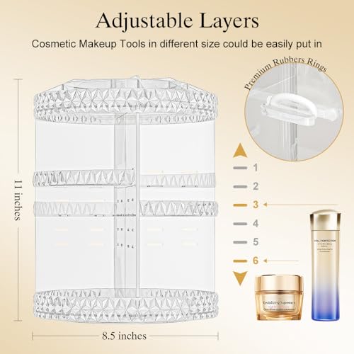 Clear 360 Rotating Makeup Organizer with Large Capacity & Adjustable Shelves - Vanity Storage Rack