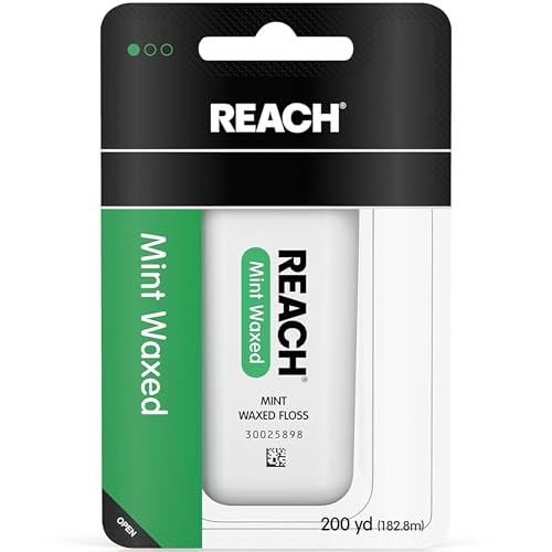 Reach Waxed Dental Floss Mint 200 Yards - Pack of 5 for Strong, Comfortable Cleaning