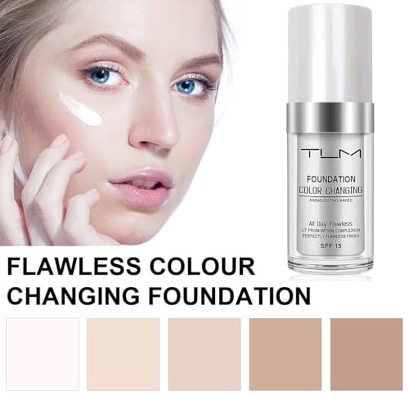 2 PACK TLM Color Changing Foundation Liquid Base,TLM Concealer Cover Cream,All Day Flawless Warm Skin Tone BB Cream Makeup Base Concealer for All Skin SPF15