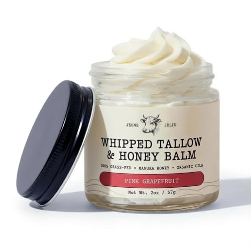 Whipped Grass-Fed Tallow Balm & Manuka Honey For Skin Face Body - Organic Jojoba & All-Natural Moisturizing Cream for Nourished, Soft Skin - Handmade All-Natural Moisturizer (2 Oz, Pink Grapefruit)