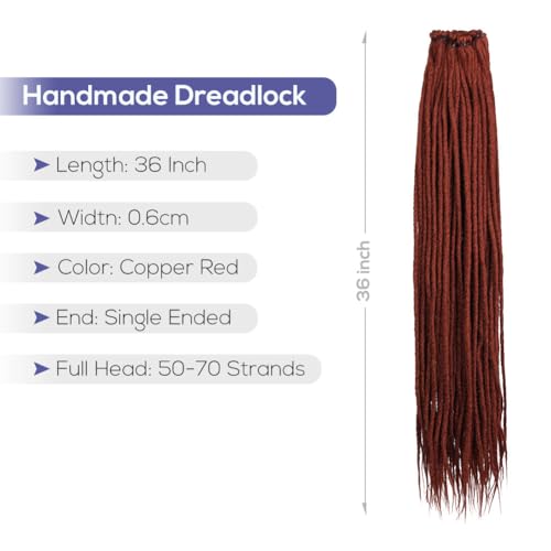 36 Inch Copper Red Dreadlock Extensions - Single Dreads 40 Strands, Variation of Straight36(40 Strands)