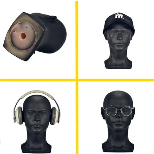 Male Mannequin Head Display Stand for Wigs Glasses Hat Jewelry Cosmetology - Matte Black
