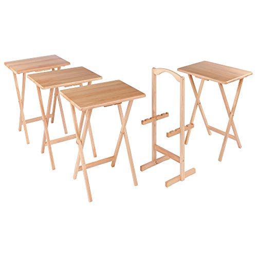 Winsome Wood Alex Snack Table Set 4-Piece with Stand - Natural Finish