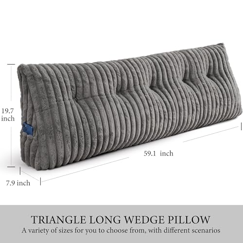 Queen Size Gray Triangular Wedge Pillow with Side Pockets - Support & Reading Cushion