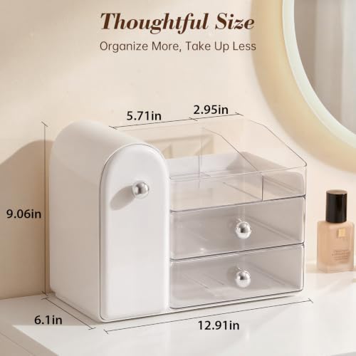 Delamu White Large Vanity Makeup Organizer – 3-in-1 with 27 Compartments