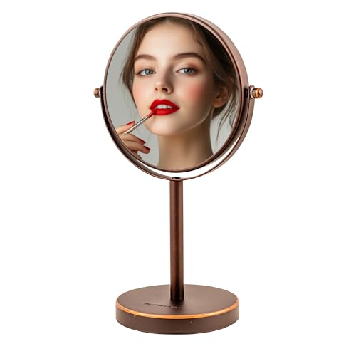 OVENTE 6'' Tabletop Makeup Mirror with 1X/7X Magnification, 360¡Æ Swivel Design, Double-Sided Free-Standing Vanity Mirror Perfect for Dresser, Bedroom and Office Desk, Antique Bronze MNLT60ABZ1X7X