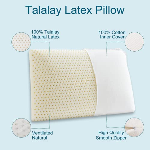 Queen (Mid Loft) Talalay Latex Pillow - Natural Cooling Support for Side, Back & Stomach Sleepers