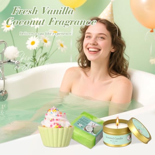 Daisy Birthday Gift Basket for Women Self Care Spa Set with Candle & Cozy Essentials