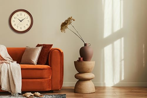 Large Atomic Time Wall Clock 12.4 Inch Wooden Frame Auto-Set Quartz