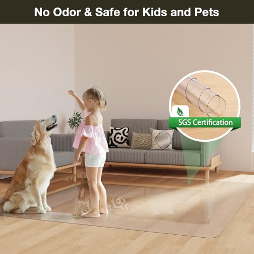 Crystal Clear 5'×7' Floor Mat (Transparent Upgraded) - Waterproof Vinyl Rug Cover, Large 60x84 inch