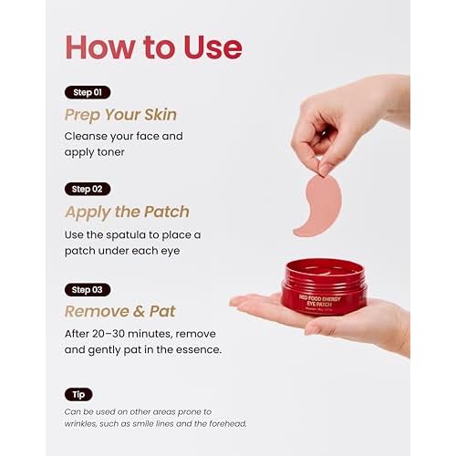 YADAH Red Food Energy Eye Patch 60 Pairs - Hydrogel Under Eye Mask with Pomegranate & Ginseng for Firming, Hydration & Puffiness Reduction.