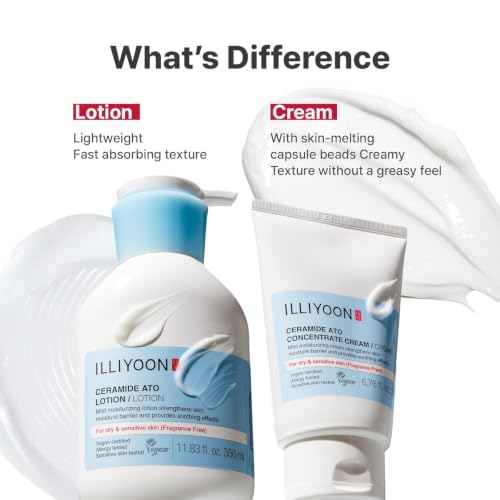 Illiyoon Ceramide Ato Nourishing Cream - 6.76 Fl Oz, Moisturizer for Dry & Sensitive Skin, 100-Hour Hydration, Gentle for Face & Body, Vegan