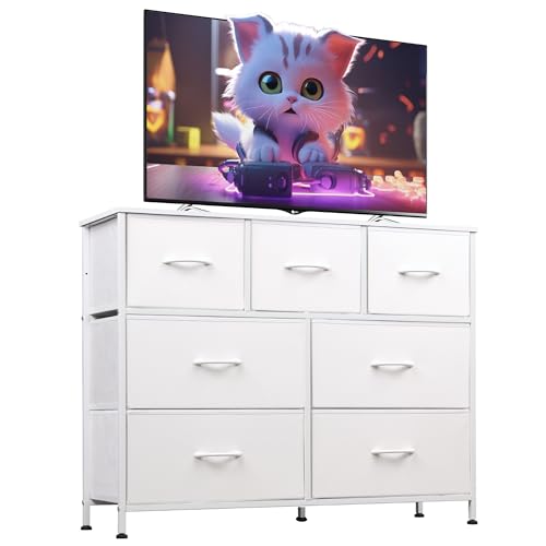 WLIVE White 7-Drawer Dresser & TV Stand for Bedroom Storage