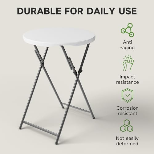 1 Pack Folding 32-Inch Round Cocktail Table with HDPE Top & Steel Frame