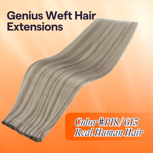 Full Shine Genius Weft Hair Extensions 20 Inch 60G - Platinum Blonde with Ash Highlights