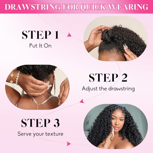Myecool 18 Inch Human Hair Kinky Curly Half Wig 200% Density Glueless 3-in-1 Wear & Go Style - Variation 2