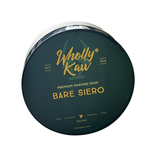 WhollyKaw Unscented Suitable for Sensitive Skin Bare Siero Tallow Shaving Soap Enriched with Donkey Milk, Water Buffalo Milk, Whey Proteins, Omega 3, Hops Extract No Essential Oils No Fragrance.