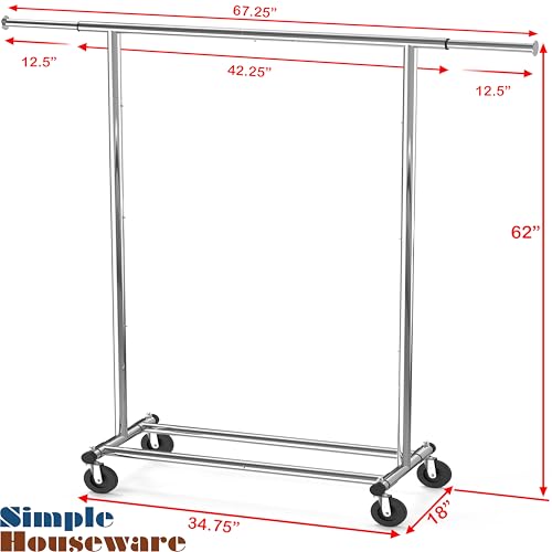 Heavy Duty Chrome Garment Rack - Extendable Clothing Organizer with Swivel Casters