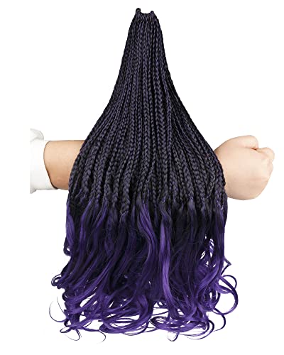 French Curl Crochet Braids for Black Women - 18 Inch, 8 Packs, Ombre Purple, Pre-Looped Goddess Box Braiding Hair with Curly Wavy Ends (Variation of This Listing)