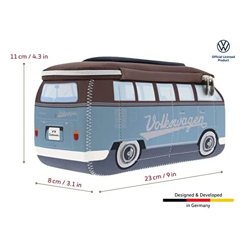 BRISA VW Collection - Volkswagen Neoprene Universal Makeup Cosmetics Toiletry Travel Pharmacy Bag in T1 Bus Design (Petrol/Brown) (Small (9.1 x 4.3 x 3.1 inches))