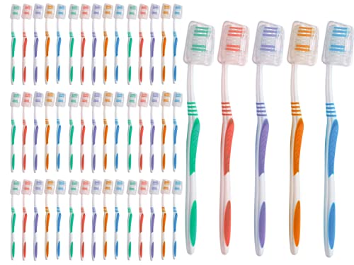 Bulk Individually Wrapped Toothbrushes with Covers - 50 Pack, Soft Bristles, Travel & Hotel Use